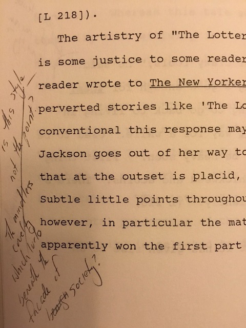 c1990s ORIGINAL TYPED MANUSCRIPT BIOGRAPHY AND ANALYSIS OF HORROR AUTHOR SHIRLEY JACKSON BY CRITIC, NOVELIST AND EXPERT OF THE HORROR GENRE S.T. JOSHI