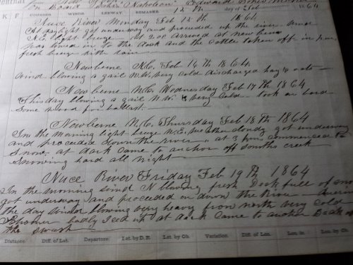 1864 - 1865 ORIGINAL MANUSCRIPT LOG BOOK OF A COMMERCIAL VESSEL THE 'SCHOONER NAPOLEON' PLYING IT'S TRADE FROM THE UNION NORTH TO THE CONFEDERATE SOUTH DURING THE CIVIL WAR