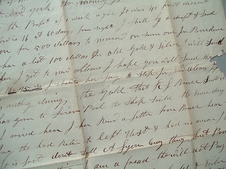 1843 ORIGINAL MANUSCRIPT LETTER HANDWRITTEN BY A GOLD AND SILVER DEALER FROM RHODE ISLAND TRYING TO MAKE SALES IN MOBILE TO NO AVAIL