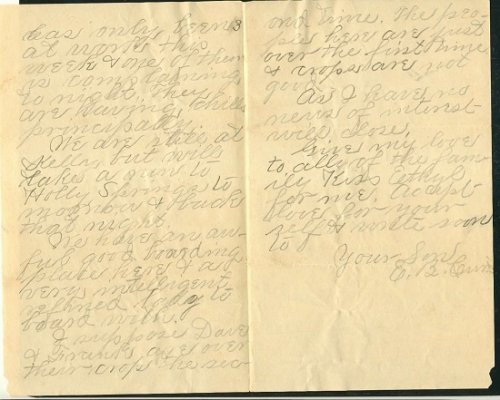 1895 - 1897 ORIGINAL GROUP OF MANUSCRIPT LETTERS [6] HANDWRITTEN BY A YOUNG MAN KEEPING IN TOUCH WITH HIS MOTHER IN TENNESSEE WHILE HE WORKS HIS WAYS THROUGH THE TIMBERLANDS OF MISSISSIPPI