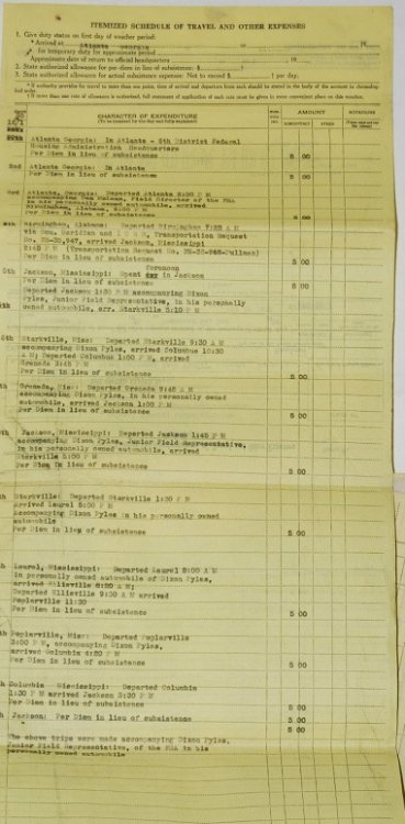 1930s ORIGINAL ARCHIVE OF EXPENSE VOUCHERS, ACCOMPANYING LETTERS AND UNUSUAL INSIGHT TO THE TRAVEL AND WORKINGS OF ONE OF ALABAMA'S NOTED AND NOTORIOUS SONS