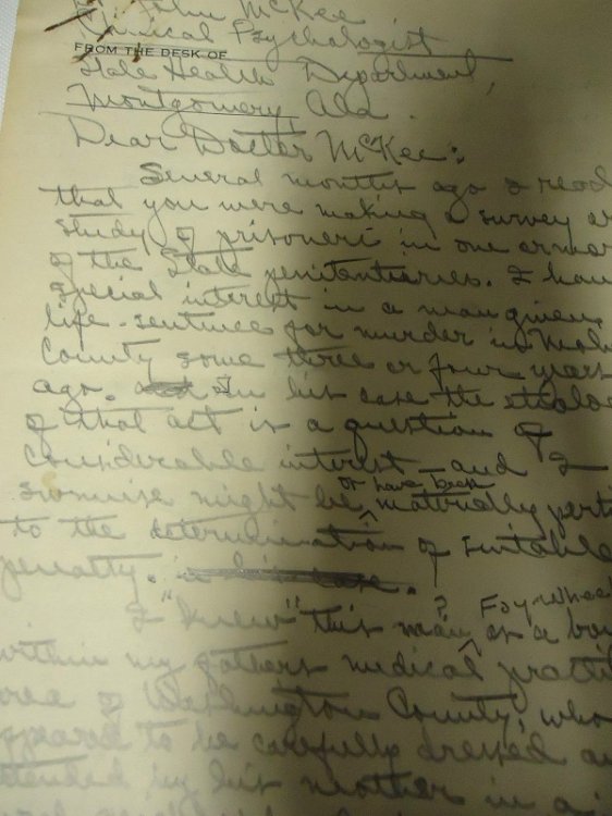 1966 ORIGINAL GROUP OF MANUSCRIPT AND TYPED LETTERS REGARDING A NOTORIOUS DOUBLE MURDER AND ATTEMPTED SUICIDE IN MOBILE ALABAMA IN THE 1940s