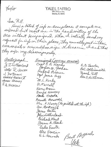 1980s ORIGINAL GROUP OF MANUSCRIPT NOTES AND HAND MADE DRAWINGS BY 29 WORLD WAR II AIR FORCE ACES FROM BOTH THE EUROPEAN THEATER AND THE PACIFIC