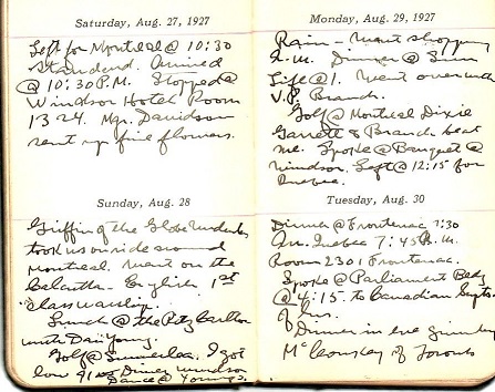 1927 ORIGINAL MANUSCRIPT DIARY OF A NEAR 'ZELIG' LIKE CONNECTICUT MAN WHO WORKS AND SOCIALIZES IN THE UPPER ECHELONS OF CONNECTICUT POLITICS