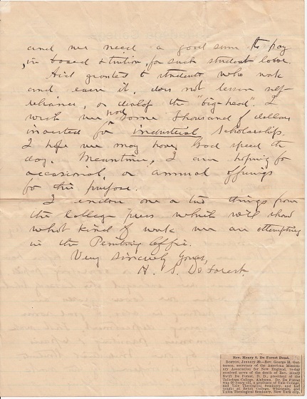 1888 ORIGINAL MANUSCRIPT LETTER HANDWRITTEN BY THE NOTED PRESIDENT OF TALLADEGA COLLEGE AND THE FATHER OF THE FATHER OF RADIO