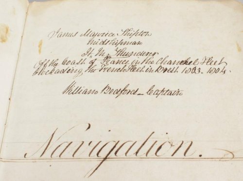 1803 - 1805 ORIGINAL NELSON ERA MANUSCRIPT CYPHER AND EXERCISE BOOK BELONGING TO A ROYAL NAVY MIDSHIPMAN ABOARD A STORIED SHIP WHILE THE ENGLISH BLOCKADE BREST AND PLAY CAT AND MOUSE WITH THE FRENCH FLEET