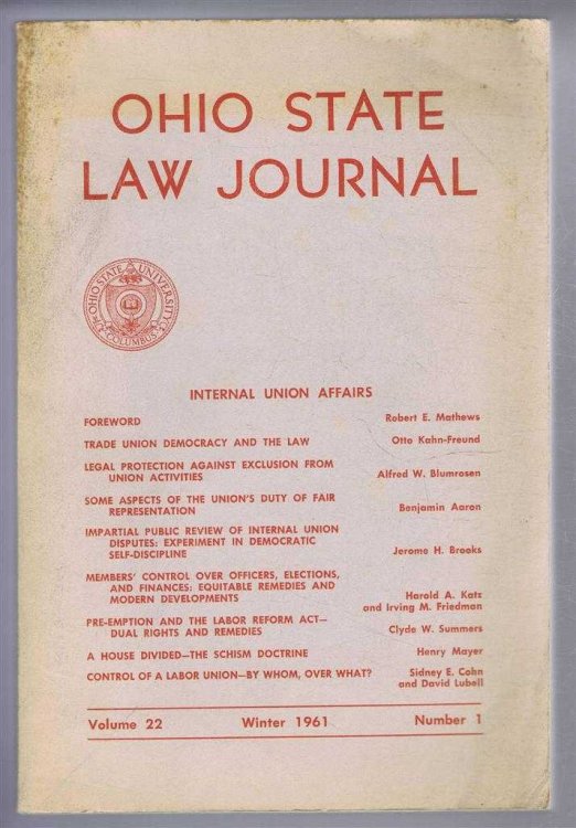 Image for Ohio State Law Journal, Volume 22, Winter 1964, Number 1, Internal Union Affairs Ohio State Law Journal, Volume 22, Winter 1964, Number 1, Internal Union Affairs