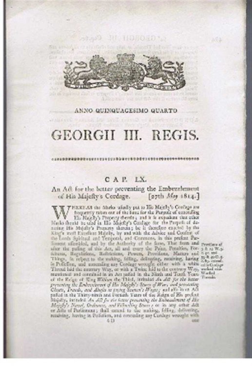 Anno Quinquagesimo Quarto, Georgii III Regis. An Act for the better preventing the Embezzlement of His Majesty's Cordage