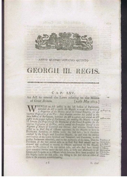 Anno Quinquagesimo Quinto, Georgii III Regis. Cap LXV. An Act to amend the Laws relating to the Militia of Great Britain. [25th May 1815]