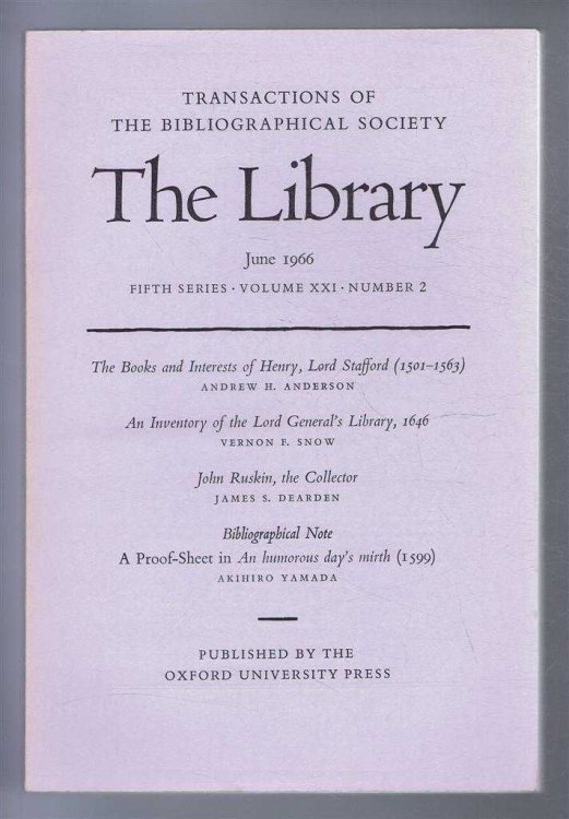 The Transactions of the Bibliographical Society, The Library, Fifth Series Volume XXI, No. 2, June 1966
