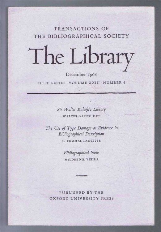 The Transactions of the Bibliographical Society, The Library, Fifth Series, Volume XXIII, Number 4, December 1968