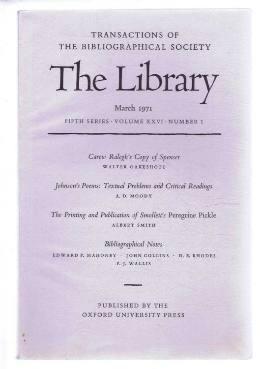 Transactions of the Bibliographical Society, The Library, Fifth Series, Volume XXVI, Number 1, March 1971