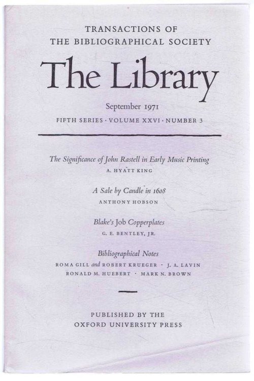 Transactions of the Bibliographical Society, The Library, Fifth Series, Volume XXVI, Number 3, September 1971