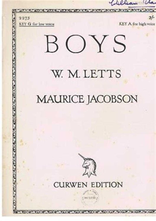 Boys, Song Key G for Low Voice