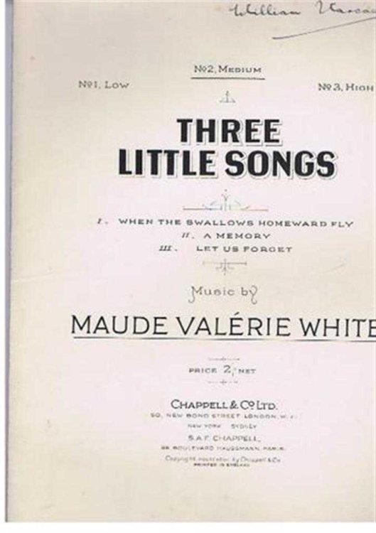 Three Little Songs: I When Swallows Homeward Fly; II A Memory; III Let Us Forget, Piano accompaniment, No. 2, Medium Voice