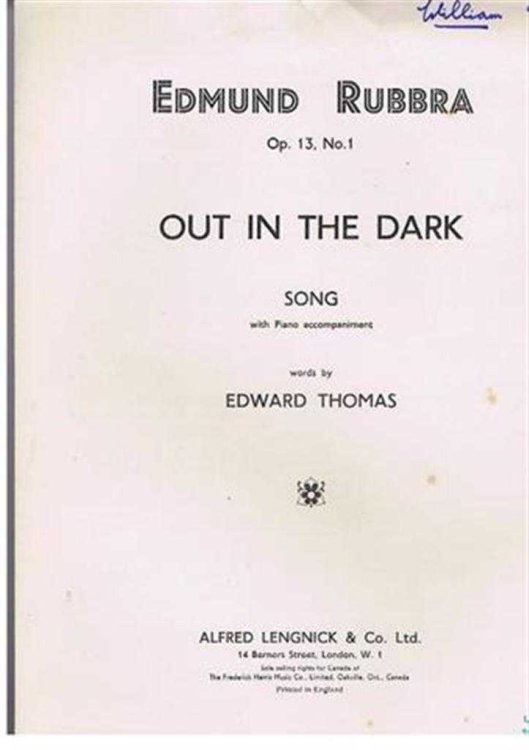 Out In The Dark, Opus 13, No. 1, Song with Piano accompaniment