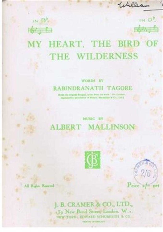 My Heart, The Bird of the Wilderness song with piano accompaniment in B flat