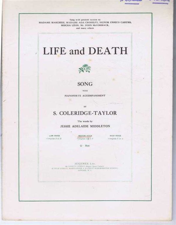 Life and Death, Song with Accompaniment, Medium Voice Compass C# to F