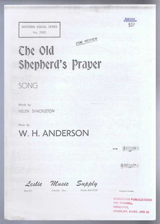The Old Shepherd's Prayer, Song. Western Vocal Series No. 7002. Middle C sharp to C natural