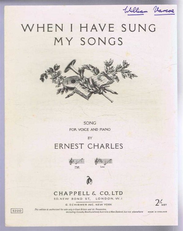 When I Have Sung My Songs, Song. High, D to G. No. 5200