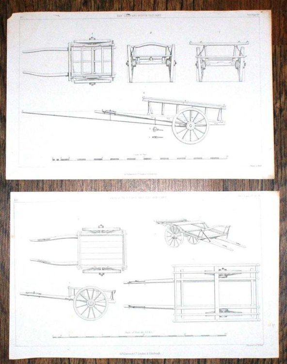 Engraved Plates from C19 Agricultural Book showing Scotch Tilt Cart and Hay Cart