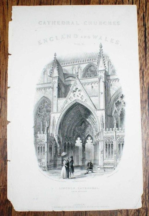 Disbound Vignette Title Page with Engraving of Lincoln Cathedral's South Entrance, from Winkles's Architectural and Picturesque Illustrations of the Cathrdral Churches of England and Wales Vol. II