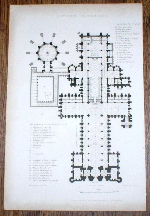 Disbound Engraving with the Plan of Lincoln Cathedral, from Winkles's Architectural and Picturesque Illustrations of the Catherdral Churches of England and Wales Vol. II