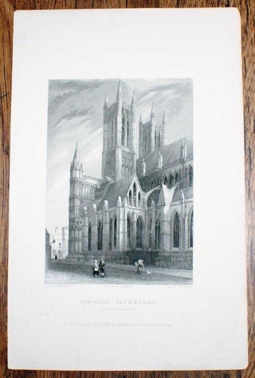 Disbound Engraving of Exterior of Lincoln Cathedral 