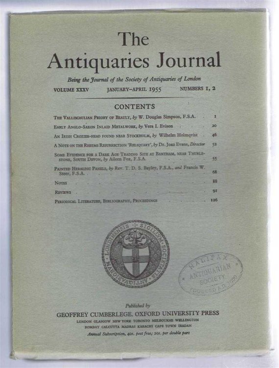 Image for The Antiquaries Journal, Being the Journal of The Society of Antiquaries of London, Volume XXXV, 1955, Numbers 1, 2. January - April 1955 The Antiquaries Journal, Being the Journal of The Society of Antiquaries of London, Volume XXXV, 1955, Numbers 1, 2. January - April 1955