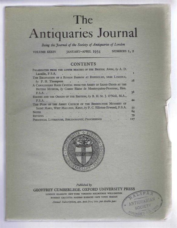 Image for The Antiquaries Journal, Being the Journal of The Society of Antiquaries of London, Volume XXXIV, 1954, Numbers 1, 2. January - April 1954 The Antiquaries Journal, Being the Journal of The Society of Antiquaries of London, Volume XXXIV, 1954, Numbers 1, 2. January - April 1954