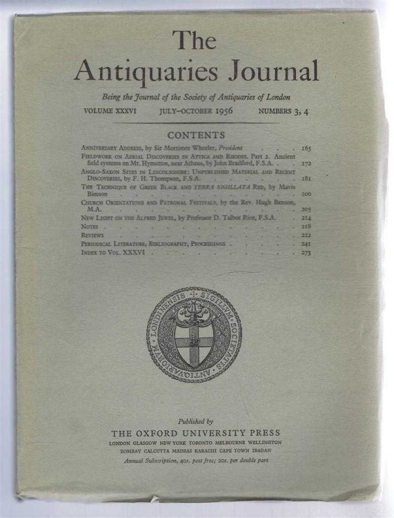 Image for The Antiquaries Journal, Being the Journal of The Society of Antiquaries of London, Volume XXXVI, 1956, Numbers 3, 4. July - October 1956 The Antiquaries Journal, Being the Journal of The Society of Antiquaries of London, Volume XXXVI, 1956, Numbers 3, 4. July - October 1956
