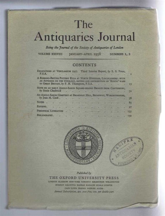 The Antiquaries Journal, Being the Journal of The Society of Antiquaries of London, Volume XXXVIII, 1958, Numbers 1, 2. January - April 1958