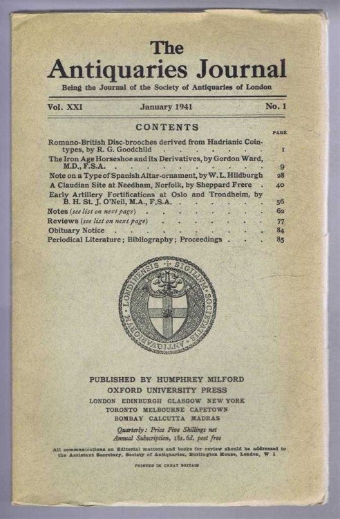 The Antiquaries Journal, Being the Journal of The Society of Antiquaries of London, Volume XXI, 1941, Number 1. January 1941
