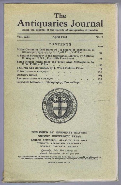 The Antiquaries Journal, Being the Journal of The Society of Antiquaries of London, Volume XXI, 1941, Number 2. April 1941