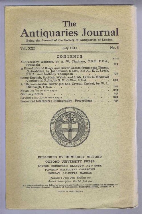 The Antiquaries Journal, Being the Journal of The Society of Antiquaries of London, Volume XXI, 1941, Number 3. July 1941