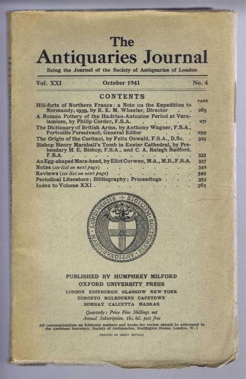 The Antiquaries Journal, Being the Journal of The Society of Antiquaries of London, Volume XXI, 1941, Number 4. October 1941