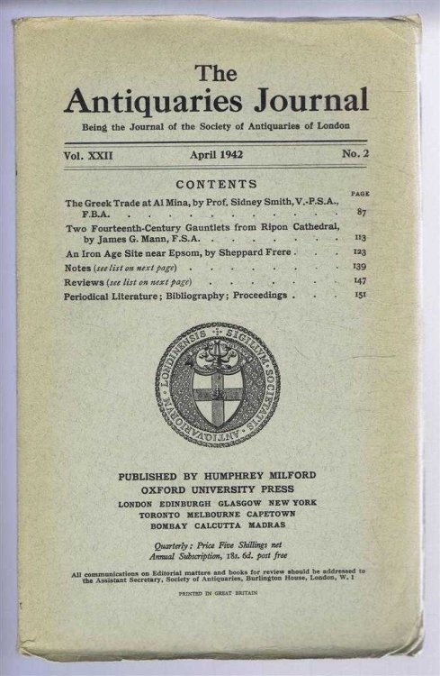 The Antiquaries Journal, Being the Journal of The Society of Antiquaries of London, Volume XXII, 1942, Number 2. April 1942