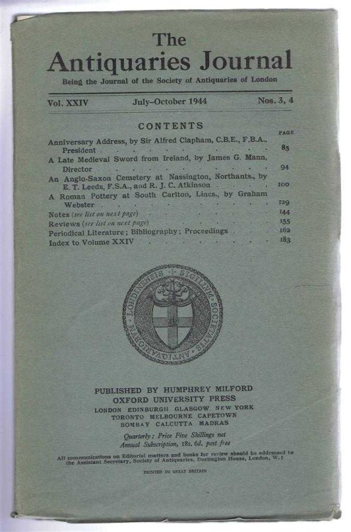 The Antiquaries Journal, Being the Journal of The Society of Antiquaries of London, Volume XXIV, 1944, Numbers 3 and 4. July and October 1944