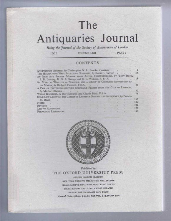 The Antiquaries Journal, Being the Journal of The Society of Antiquaries of London, Volume LXII, 1982, Part I