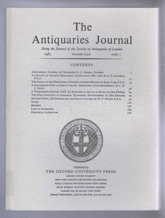 The Antiquaries Journal, Being the Journal of The Society of Antiquaries of London, Volume LXIII, 1983, Part I