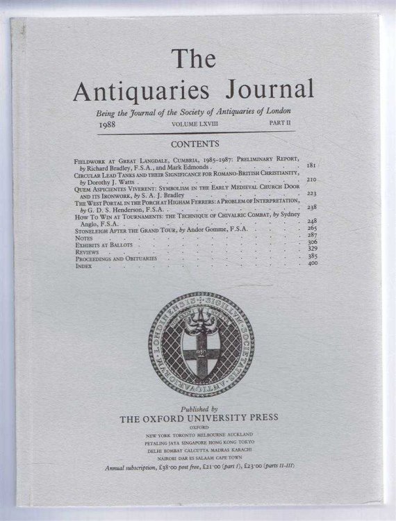 The Antiquaries Journal, Being the Journal of The Society of Antiquaries of London, Volume LXVIII, 1988, Part II