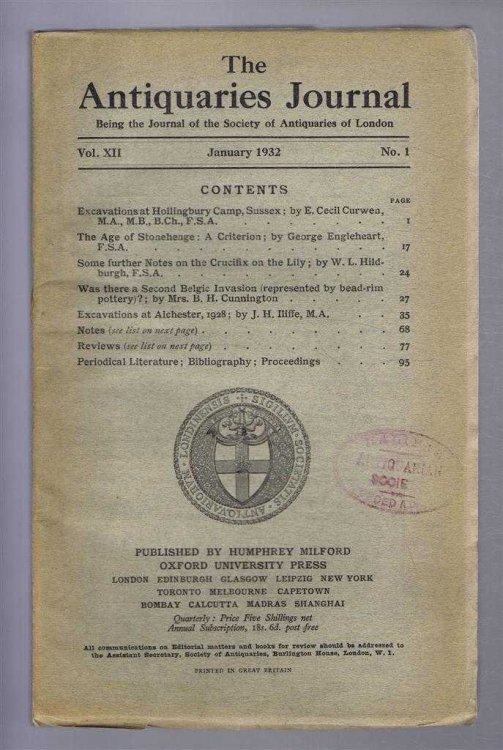 The Antiquaries Journal, Being the Journal of the Society of Antiquaries of London, Vol XII, No. 1, January 1932