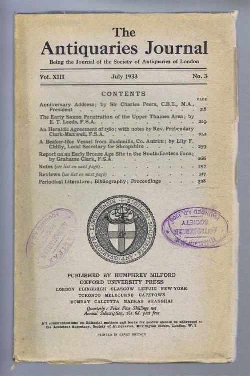 The Antiquaries Journal, Being the Journal of the Society of Antiquaries of London, Vol XIII, No. 3, July 1933