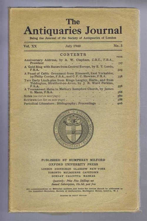 Image for The Antiquaries Journal, Being the Journal of the Society of Antiquaries of London, Vol XX, No. 3, July 1940 The Antiquaries Journal, Being the Journal of the Society of Antiquaries of London, Vol XX, No. 3, July 1940