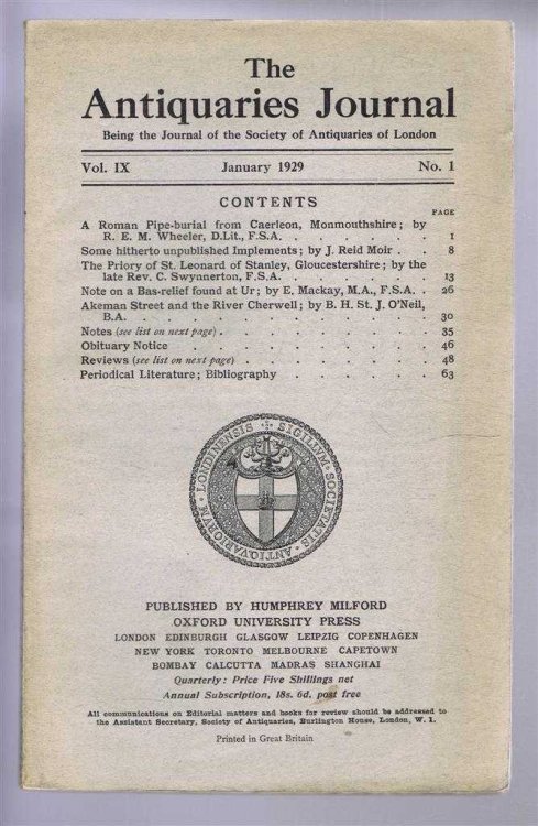 The Antiquaries Journal, Being the Journal of the Society of Antiquaries of London, Vol IX, No. 1, January 1929