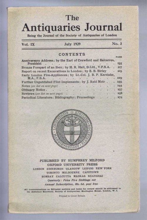 The Antiquaries Journal, Being the Journal of the Society of Antiquaries of London, Vol IX, No. 3, July 1929