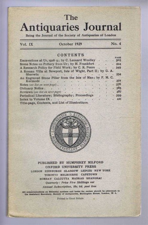 The Antiquaries Journal, Being the Journal of the Society of Antiquaries of London, Vol IX, No. 4, October 1929