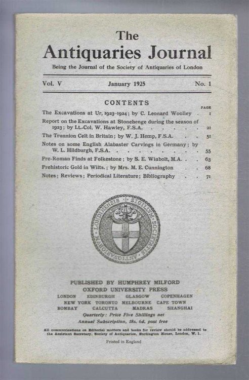 The Antiquaries Journal, Being the Journal of the Society of Antiquaries of London, Vol V, No. 1, January 1925