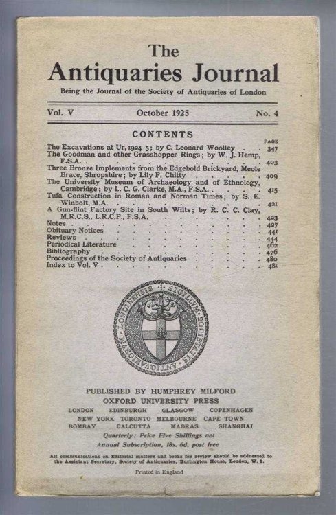 The Antiquaries Journal, Being the Journal of the Society of Antiquaries of London, Vol V, No. 4, October 1925