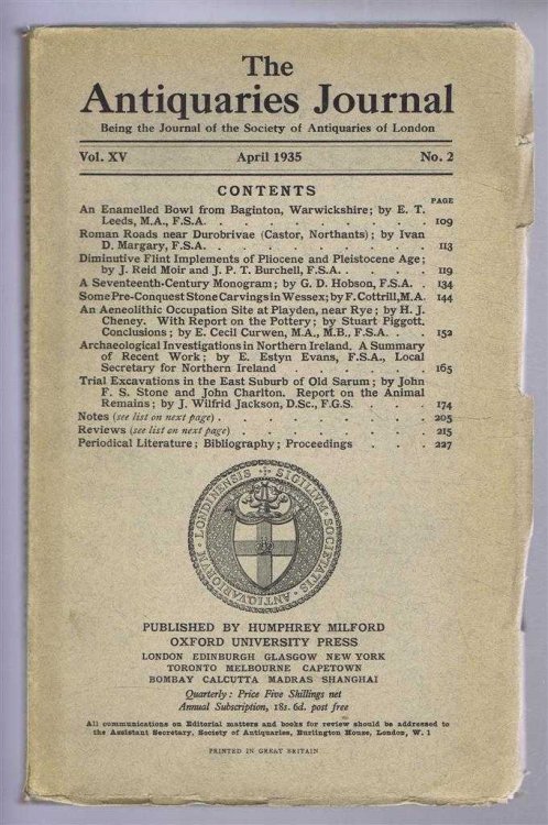 The Antiquaries Journal, Being the Journal of the Society of Antiquaries of London, Vol XV, No. 2, April 1935
